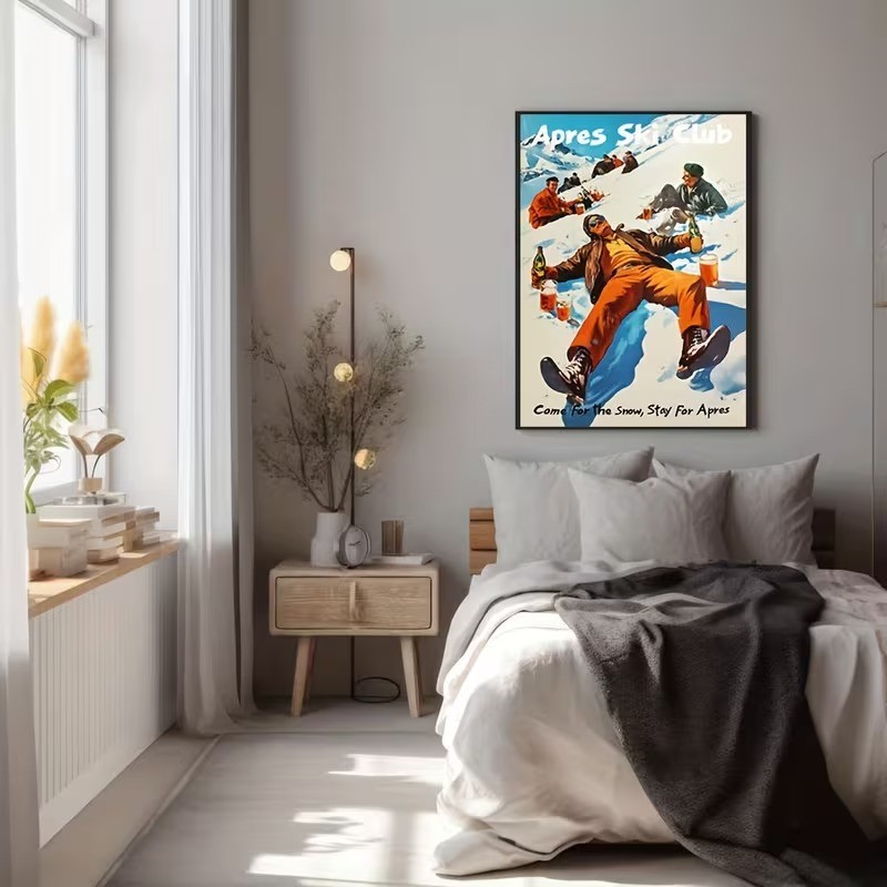 Poster vintage Apres Ski Club scena sci vieni per la neve soggiorno per Apres stampa foto 3