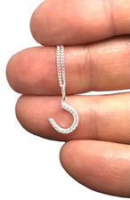 Tiny horseshoe necklace pendant Solid Sterling Silver, sparkly. New, gift box.