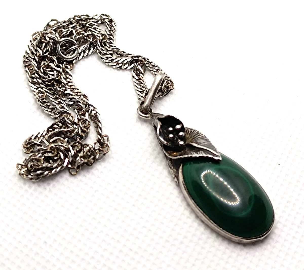 Roger Scemama, Collier Pendentif Vintage En Verre Et Malachite Verte Ann%c3%a9es 1970