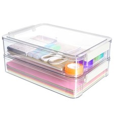 Citylife 2Packs 6 Qt Clear Paper Storage Box with Lids,Plastic Project Case