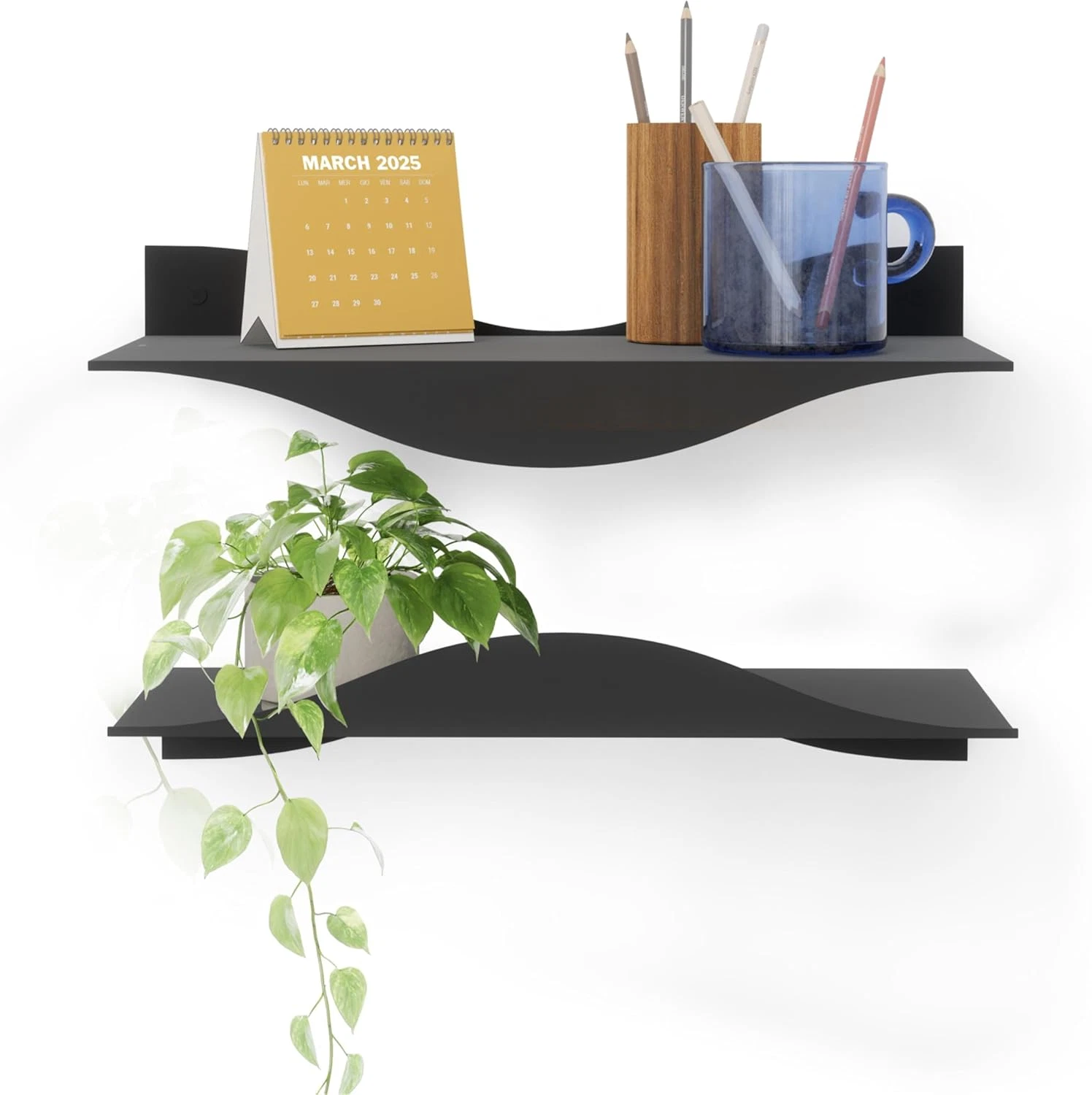 Surf Shelf Set of 2 - Modern Black Metal Floating Shelves for Any Room