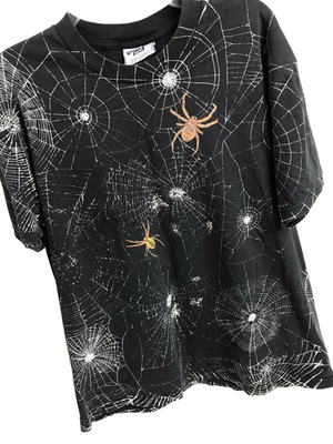 VINTAGE Tee Lee 1990's L Spider Spiderweb Goth Punk AOP Black