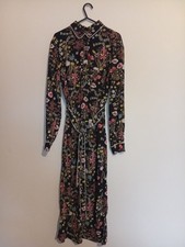 M&S size 12 Georgette, viscose floral black dress with belt, a collar, buttons