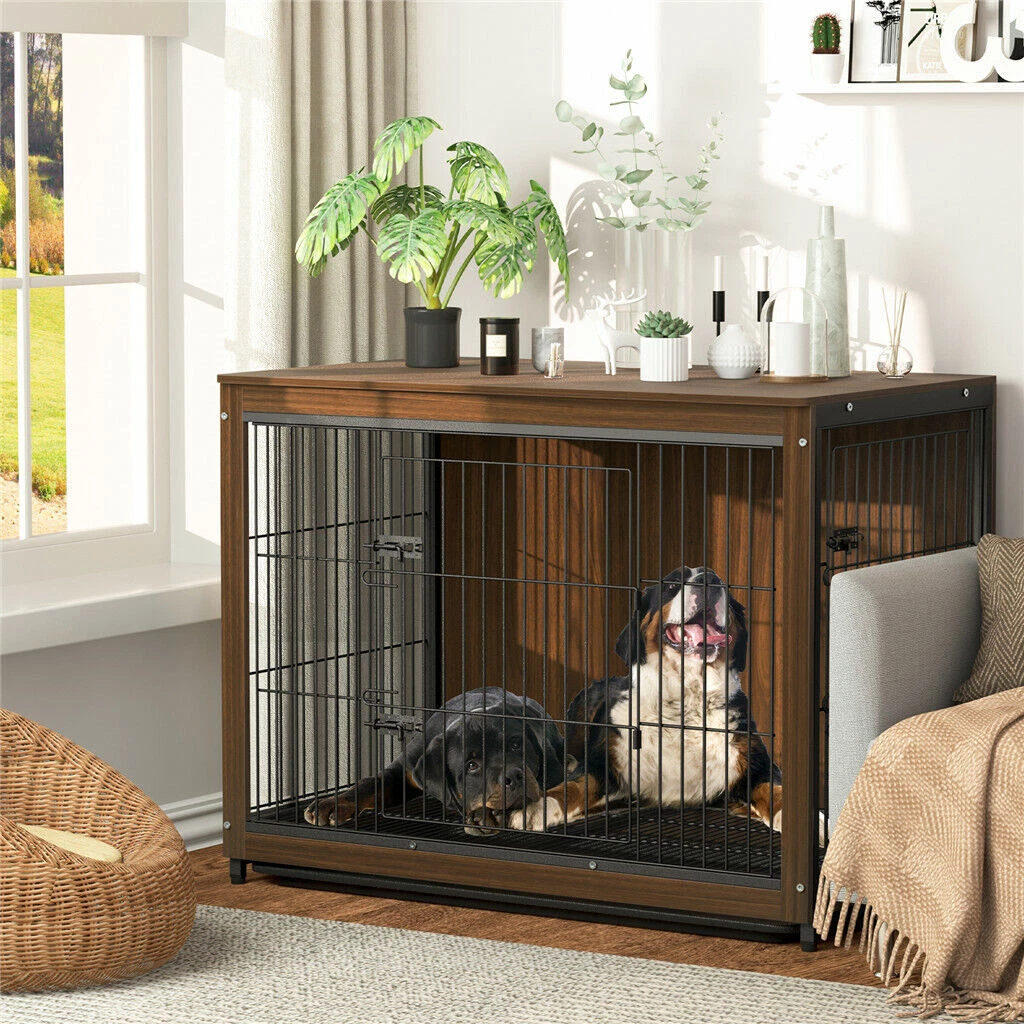 XL Large Wooden Dog Crate Pet Cage Strong Wire Kennel Indoor End Table Furniture