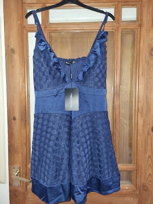 Pretty little thing navy lace strappy skater dress size 16, BNWT, RRP  UK