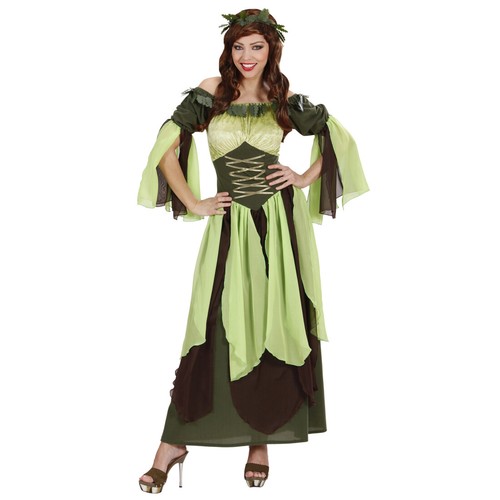 Märchenkostüm Elfe Langes Frauen Kostüm Fee Kleid Waldelfe Damenkleid Waldfee L
