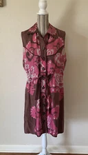 Vintage 70s House Dress Pink Brown Mod Women’s Large