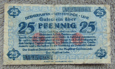 Banknoty, pieniądze awaryjne powyżej 25 fenigów, BREMERHAVEN-GEESTEMÜNDE-LEHE, ???? Rok!
