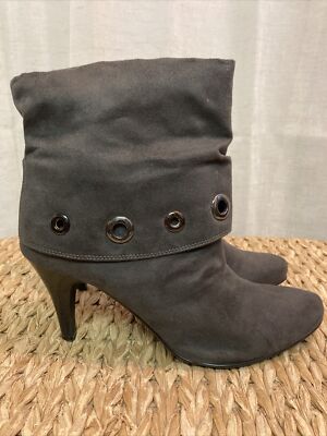 Impo Heeled Fold Down Ankle Shirley Boots Gray Faux Suede Size Womens 