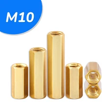 M10 - 10mm Brass Hex Coupling Nuts Metric 1.50 Coarse DIN 6334