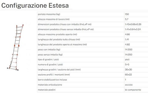 Scala telescopica in alluminio Peppina Gierre multifunzione 5+5 pioli max kg 150 - Foto 10 di 11