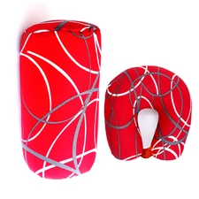 2 Pc Set Micro Bead U Shaped Neck Travel Pillow Lumbar Roll Back Support Cushion