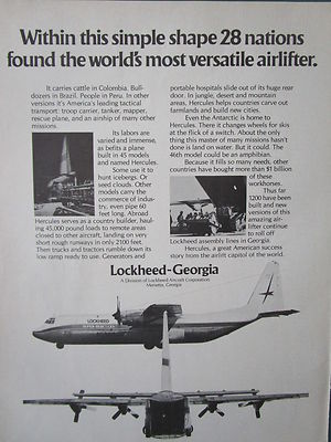 4/1973 PUB AVION LOCKHEED C-130 SUPER HERCULES AIRLIFTER 28 NATIONS ORIGINAL AD