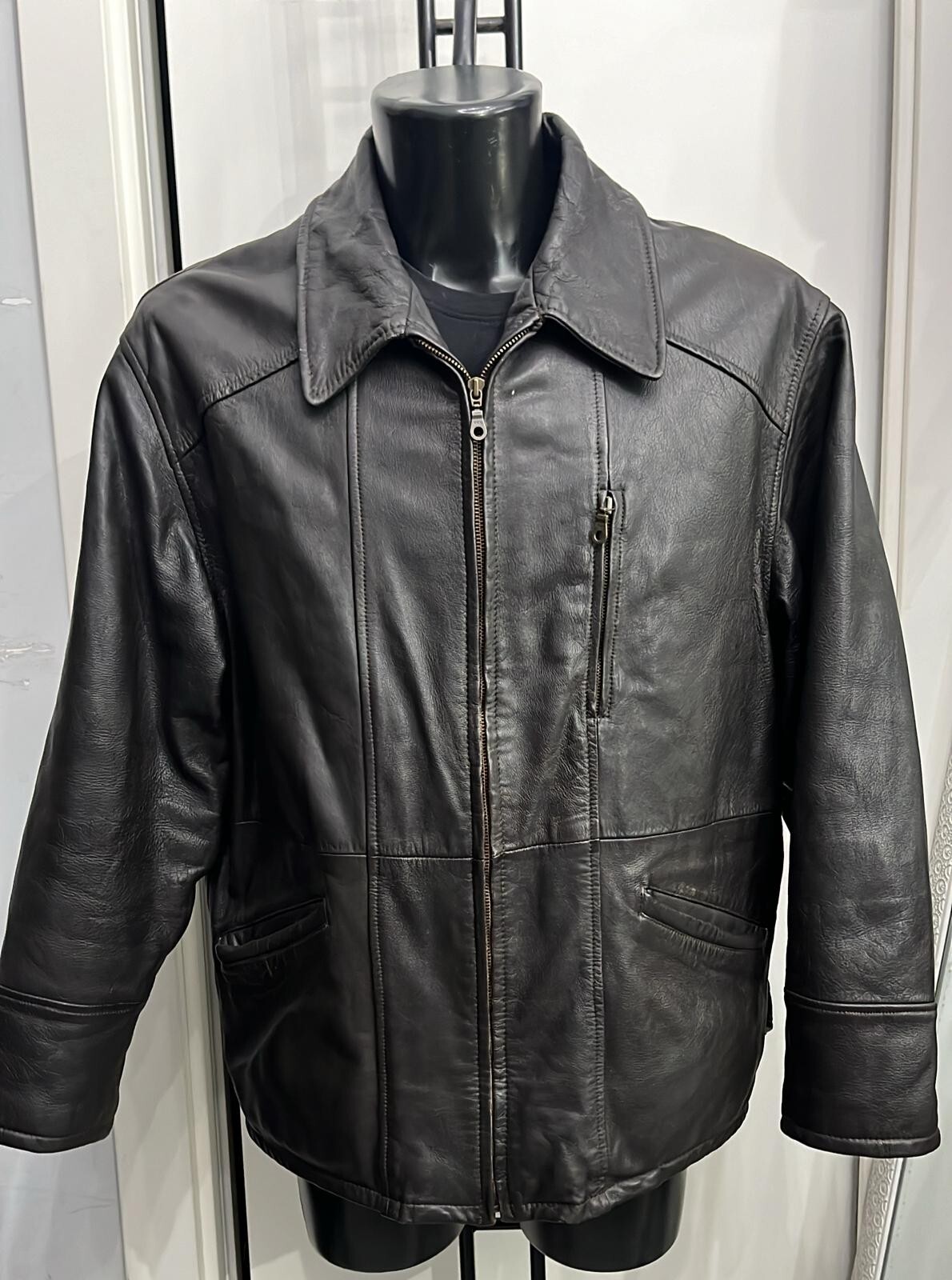 Real Leather Jacket Genuine Leather Used Man Size 52 Brown XYM892L