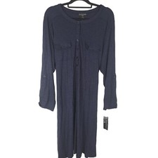 Design 365 Dress 3X Womens Plus Size Blue Knee Length Long Roll Tab Sleeve NWT