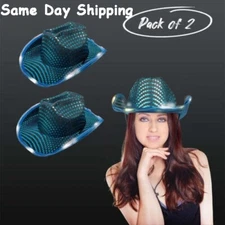 LED Light Up Flashing Sequin Teal Cowboy/Cowgirl Hat -Pack of 2 Hats Party Glowz