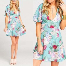 NWT SHOW ME YOUR MUMU V NECK AUBREY DRESS WD302 DARLING DOLLS CRINKLE STRETCH XL