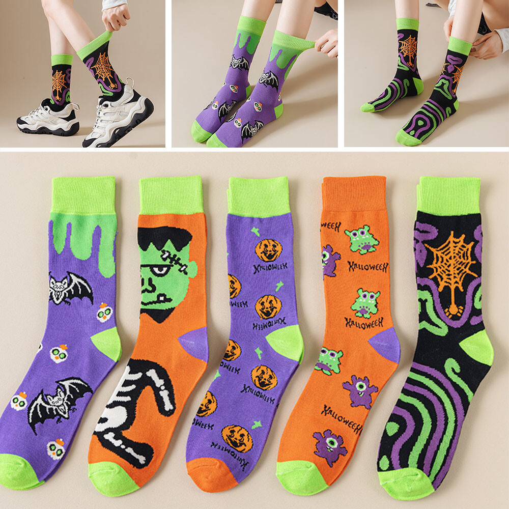 Socks Pattern Halloween Hosiery Pumpkin Street Cartoon Funny Mid-Calf Cute Socks-image