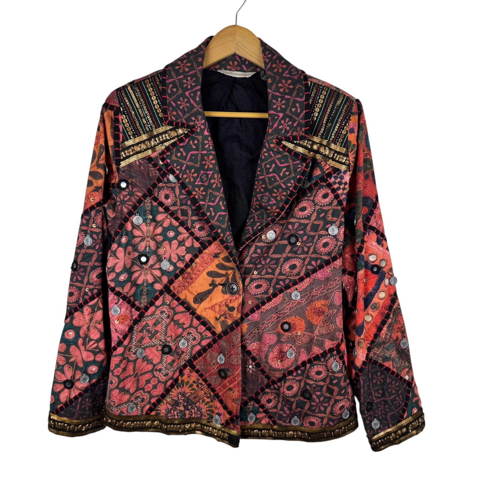 Soft Surroundings Patchwork Jacket Medium Sequin … - image 1
