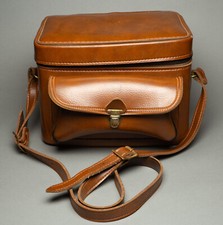 Vintage Brown Camera Hard Case Orange Velvet Shoulder Strap 10x7x7.5" 702 USA