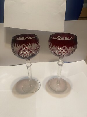 Ruby Red  Cristal  durand style antique  Crystal Wine Goblets