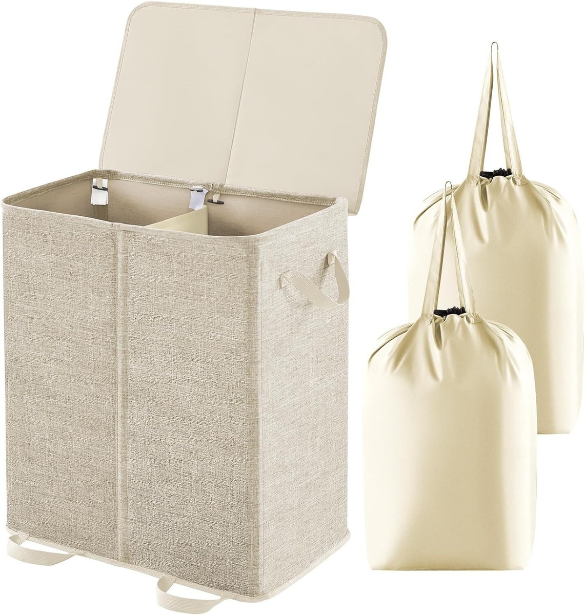 Lifewit Double Laundry Hamper with Lid and Removable 155L, Beige