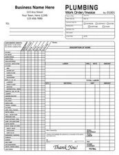 50 Custom Plumbing Work Order Invoices / 2 Part Carbonless / 8.5 x 11 TMG017