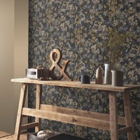 Vliestapete Blumen Floral HolunderblüTen Schwarz Grau Gelb 10415-15 (4,26€/1Qm)
