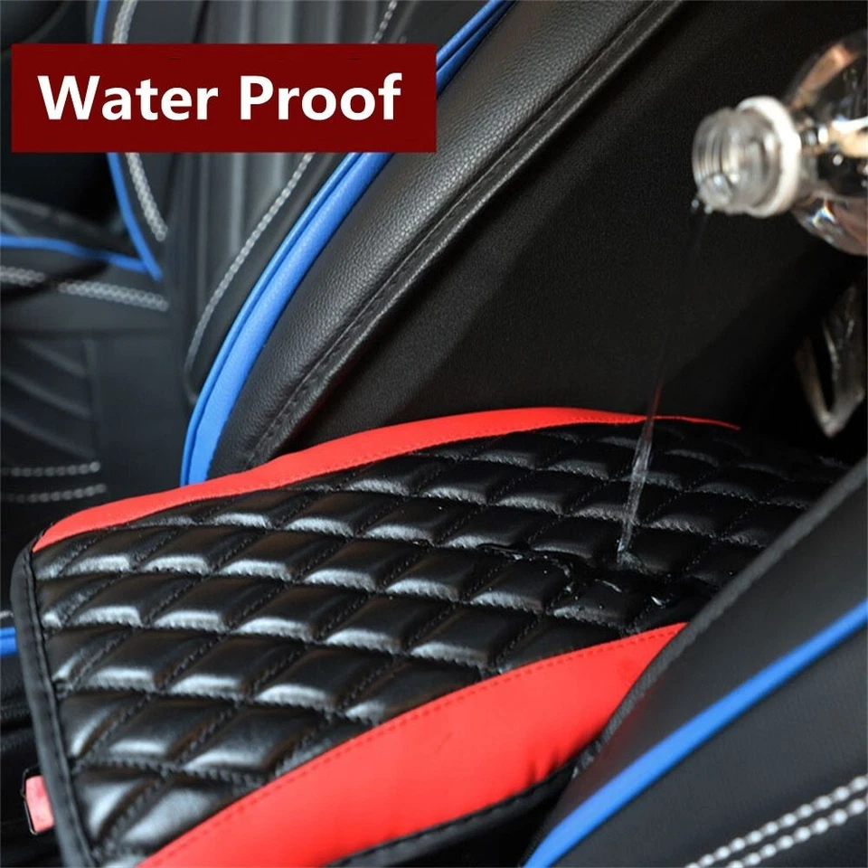 Funda Almohadilla Reposabrazos Cuero Consola Central Caja Cojín Accesorios Coche Negro/Rojo Foto 3 de 4