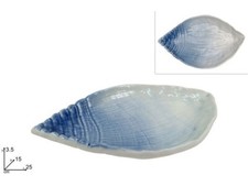 Piatto Ceramica Conchiglia Ombre Blu Bianca Decorativo Centrotavola dfh