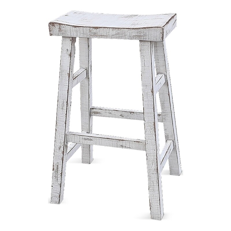 Pemberly Row 30" Mahogany Wood Saddle Seat Stool in White Sand