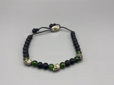 David Yurman Spiritual Bead Skull Bracelet Green Diopside and Onyx Sterling