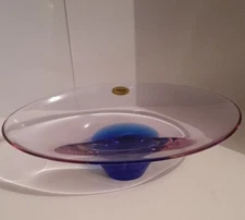 Vintage Art Glass Hand Made Cobalt Blue Amethyst Rikaro Crystal Free Form Bowl