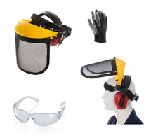 Gesichtsschutz SET Forstschutzhelm inkl. Gehörschutz, Schutzbrille + Handschuhe