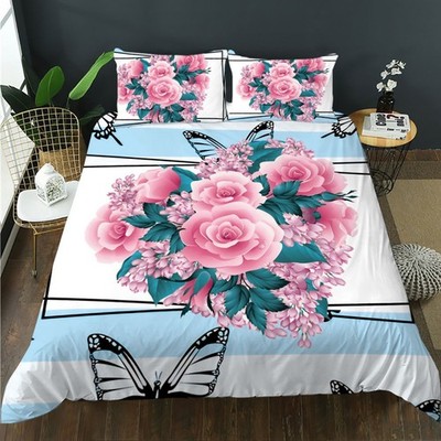 3D Floral Butterfly Background Quilt Cover Set Bedding Sets Pillowcases