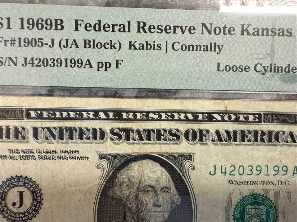 Error Note! 1969B $1 FRN Fr. 1905-J, Loose Cylinder Error/Printing Doubled - Image 4 of 4