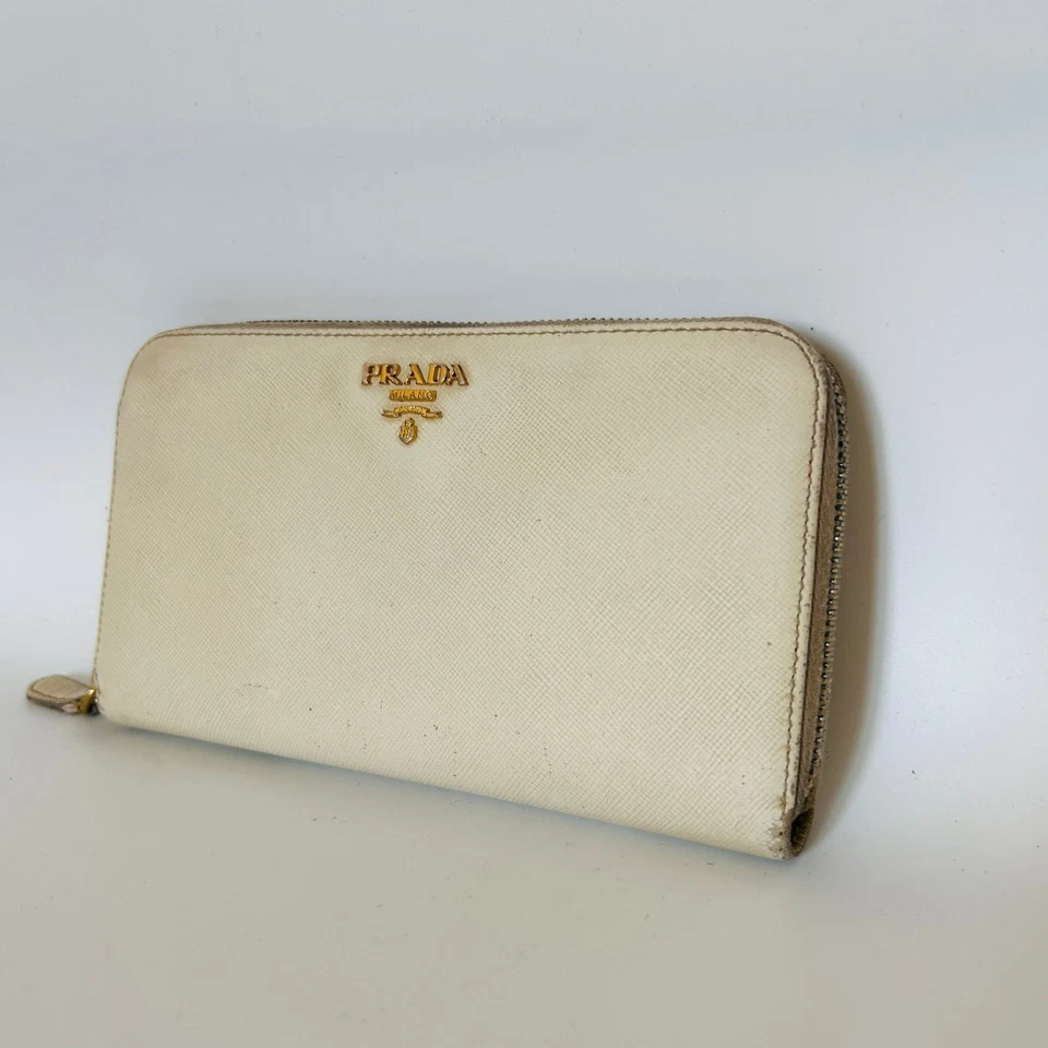 PRADA portafoglio zip-around Saffiano beige – originale – usato/segni d’uso - Immagine 2 di 4