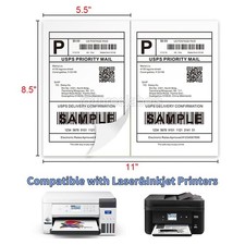 100-1000 Premium 8.5x5.5 Shipping Labels Half Sheet Self Adhesive 2 Per Sheet US