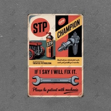 Vintage Style STP Champion Mechanic Garage Metal Sign Automotive #485074
