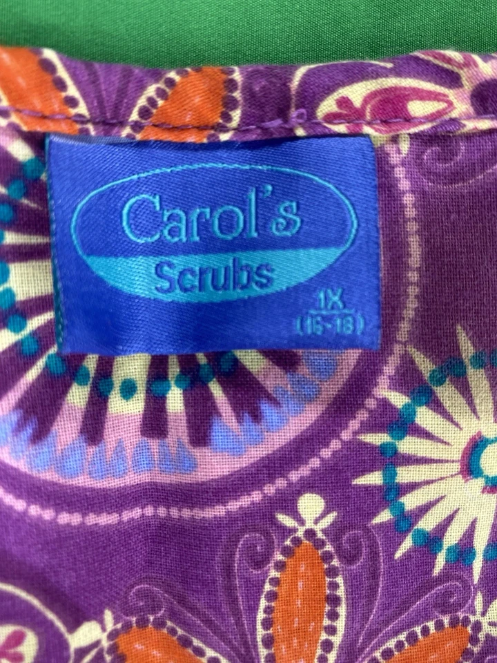 1X Purple Flower Patterned Carol's Scrub Top - Image 2 of 4