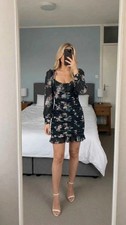 black floral summer long-sleeved ruched mini dress.. Size L