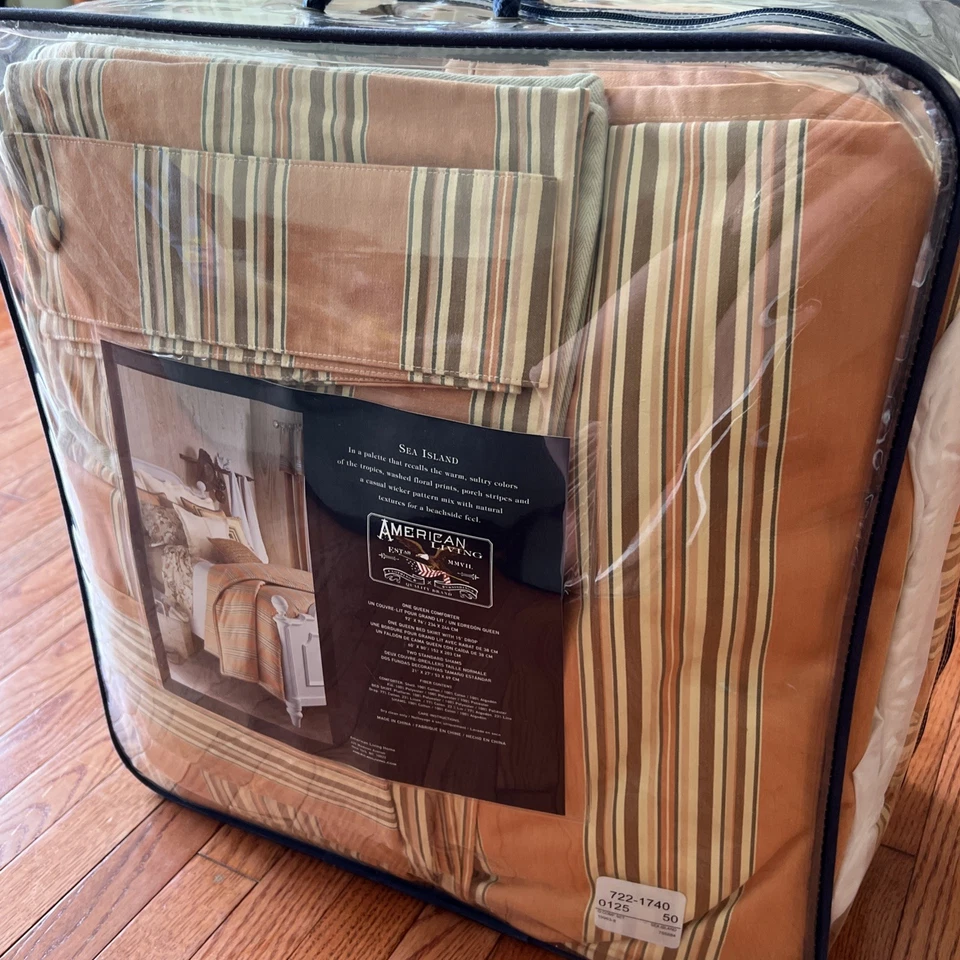 American Living Sea Island Queen Comforter Bed Skirt Pillow Shams Bonus Curtains - Image 4 of 4