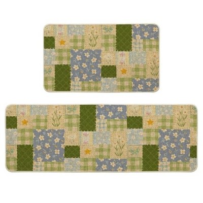  Check Pattern Flowers Floral Spring Kitchen Mats Set of 2, Home Decor Low 