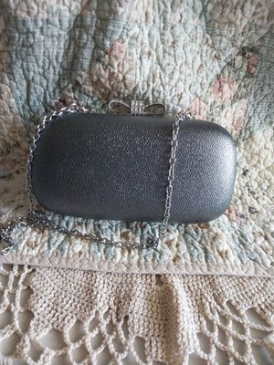  FAUX LEATHER EVENING BAG (GUNMETAL) with Diamond Rinestons Accents 