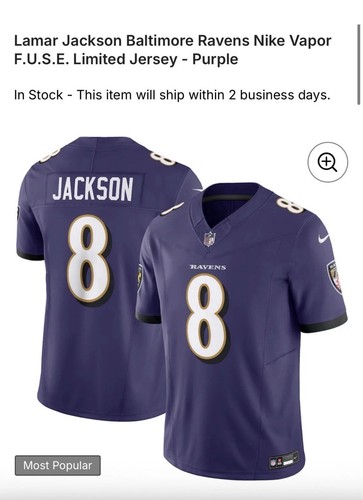 Lamar Jackson #8 Vapor FUSE Jersey Purple Baltimore Ravens - Still Sealed 3XL