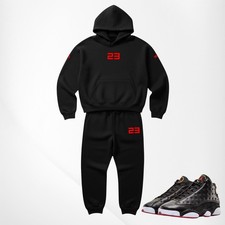 Mens Sweatsuit Black Red 23 Hoodie Joggers Tracksuit To Match Jordan 13 Playoff.