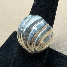 925 Sterling Silver Vintage Modernist Ribbed Dome Ring Size 6