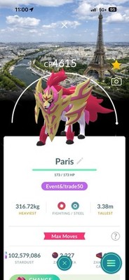 Zamazenta Crowned  PARIS BG Lv50 -3moves  100% Lucky