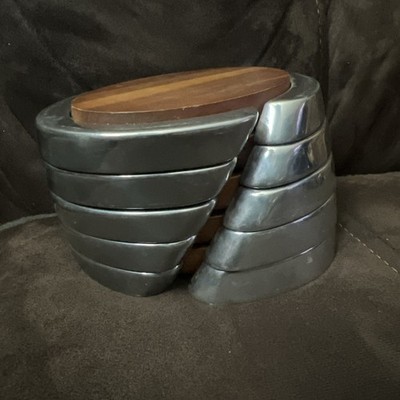 Nambe ~ by Neil Cohen~ Twist Coaster Set of 5~ Anvil Horseshoe Wood ~ With Base