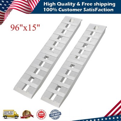 2 X 96'' x 15'' Aluminum Trailer Ramps 10000lbs for Car ATV Truck Auto & Hook Ends